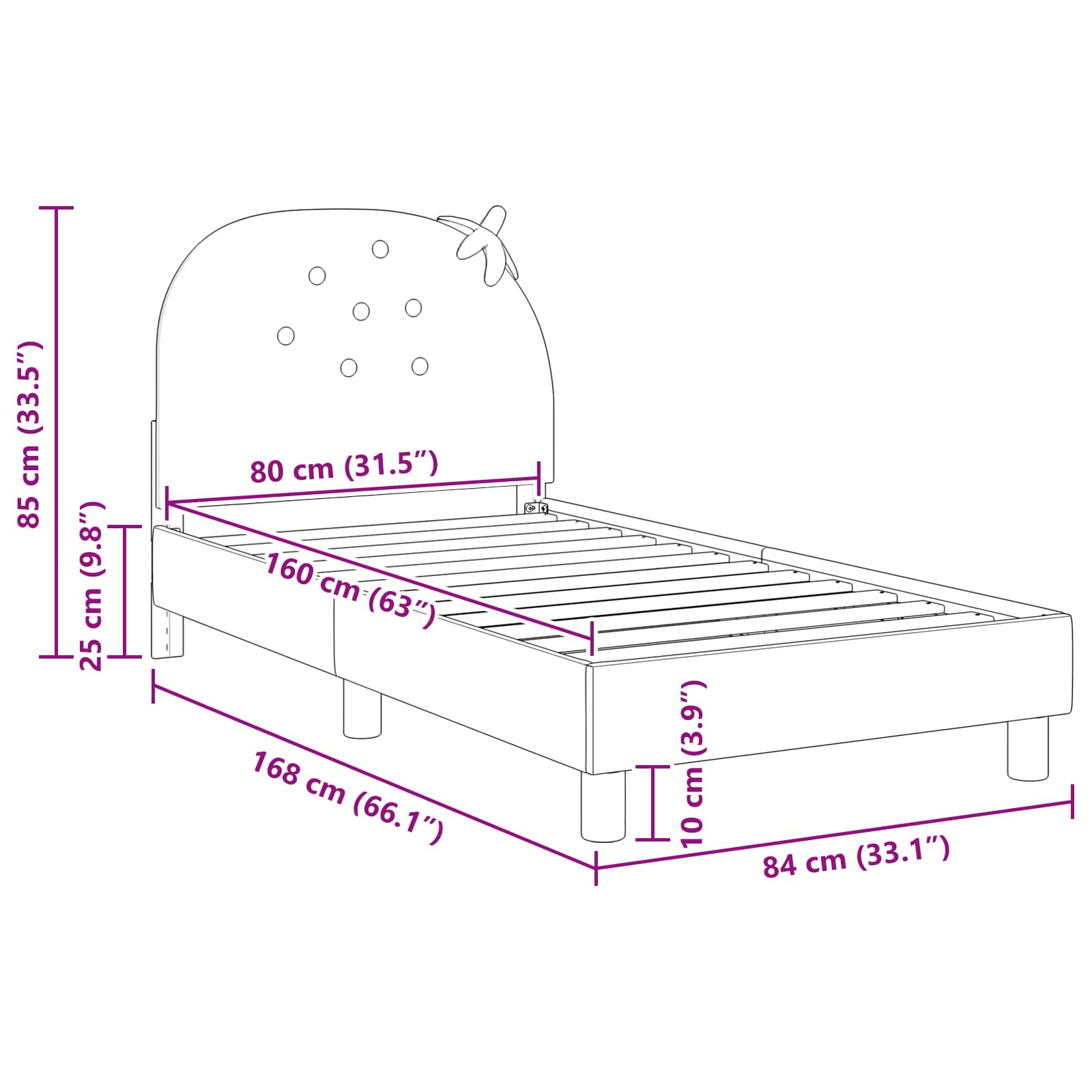Struttura letto bambini con testata Rosa 80 x 160 cm Velluto 42011065