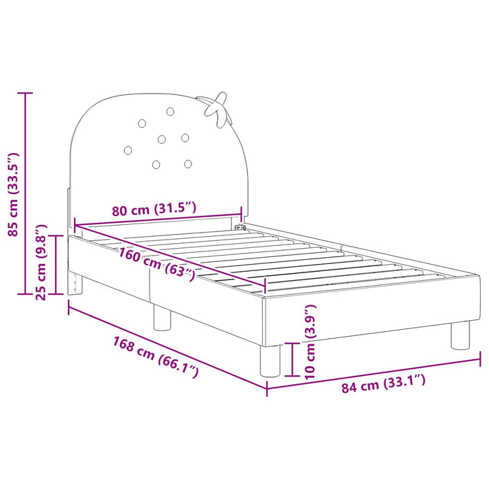 Struttura letto bambini con testata Rosa 80 x 160 cm Velluto 42011065