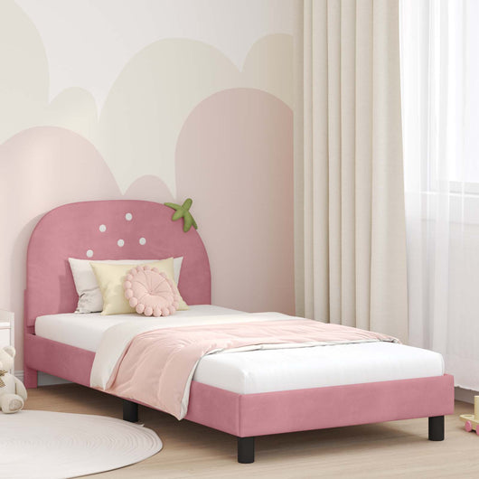 Struttura letto bambini con testata Rosa 90 x 190 cm Velluto 42011067