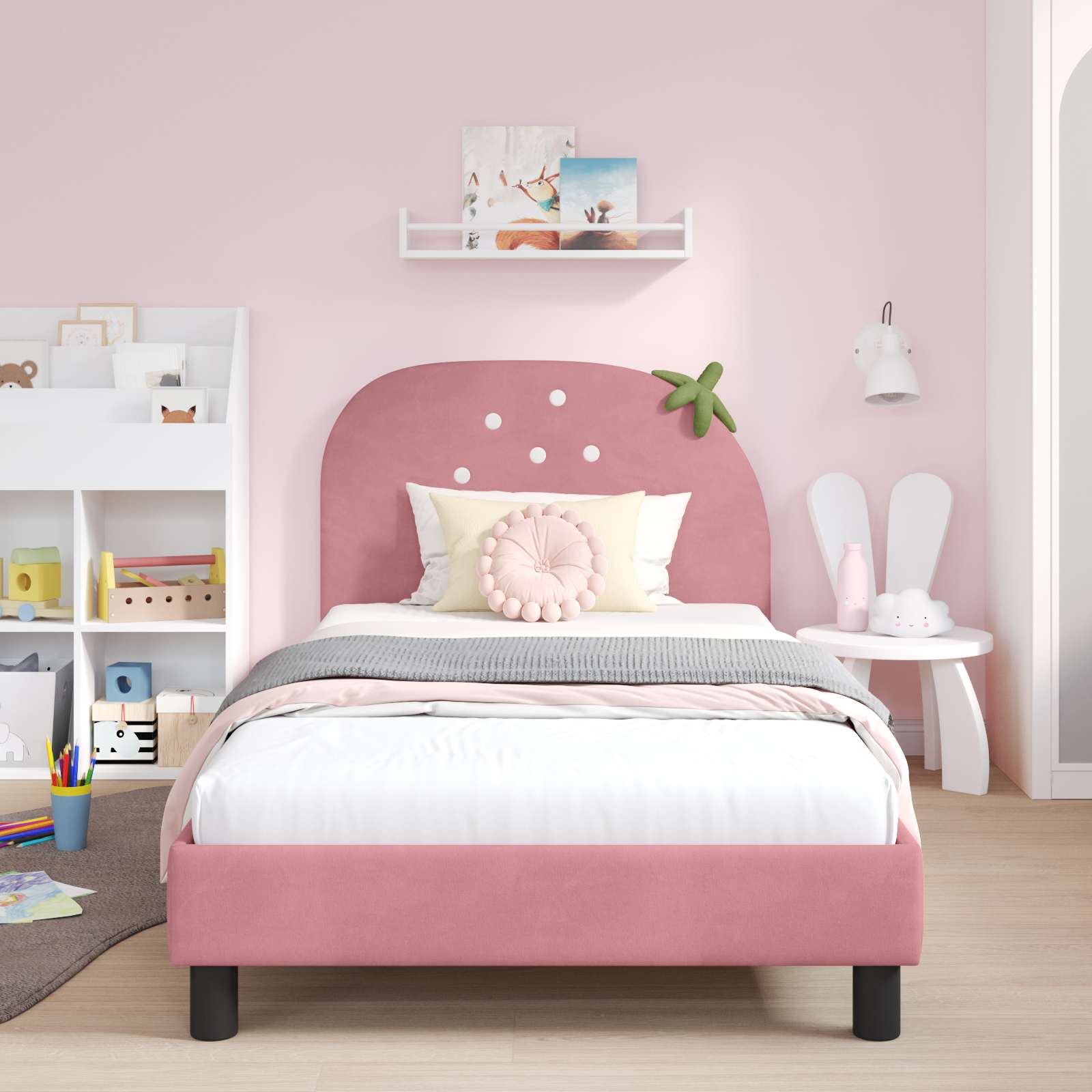 Struttura letto bambini con testata Rosa 90 x 190 cm Velluto 42011067