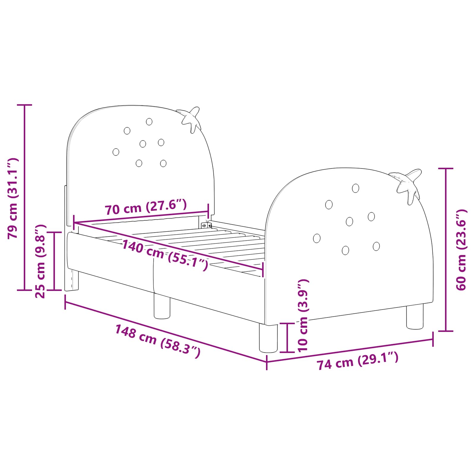 Struttura letto per bambini con testata Rosa 70 x 140 cm 42011069