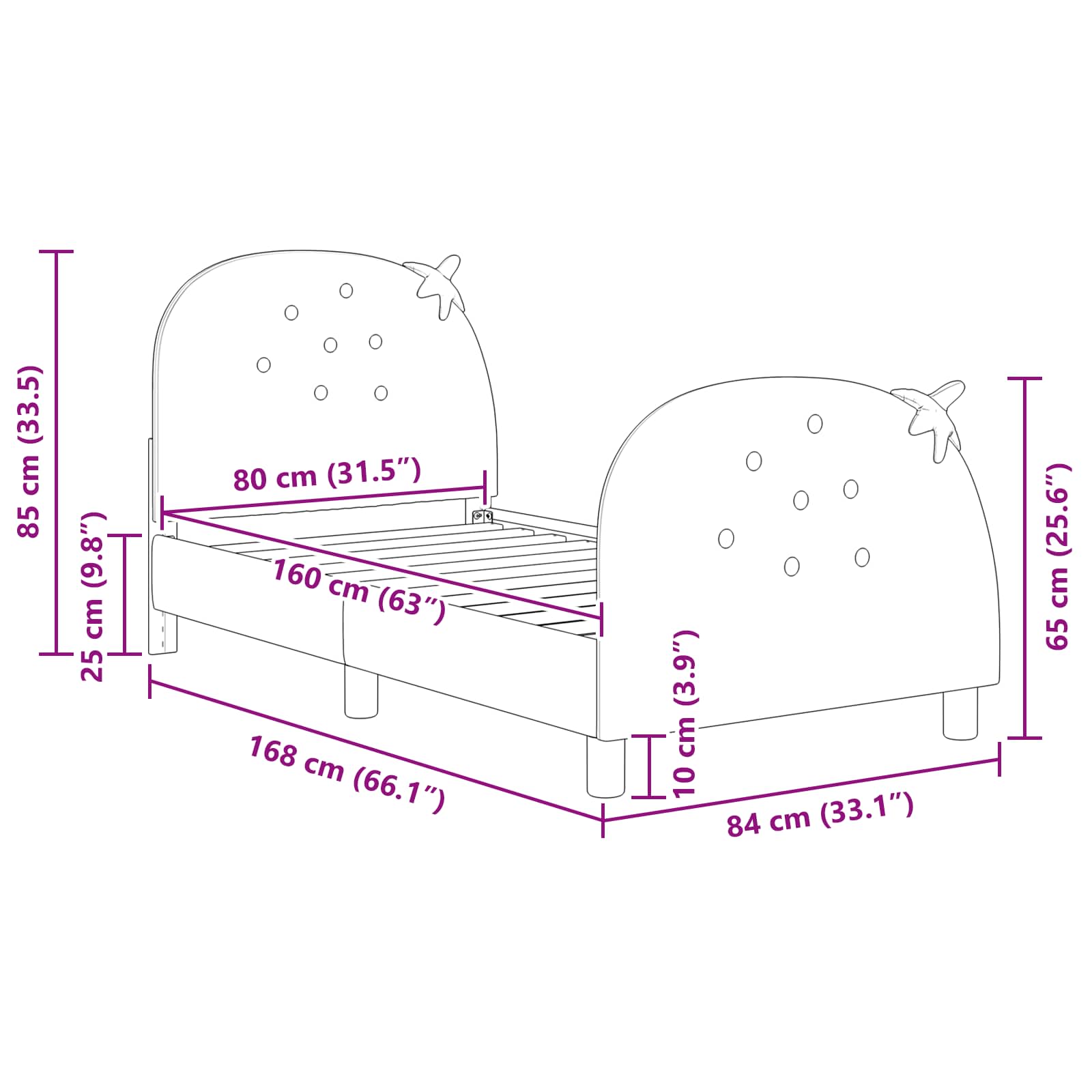 Struttura letto bambini con testata Rosa 80 x 160 cm Velluto 42011070