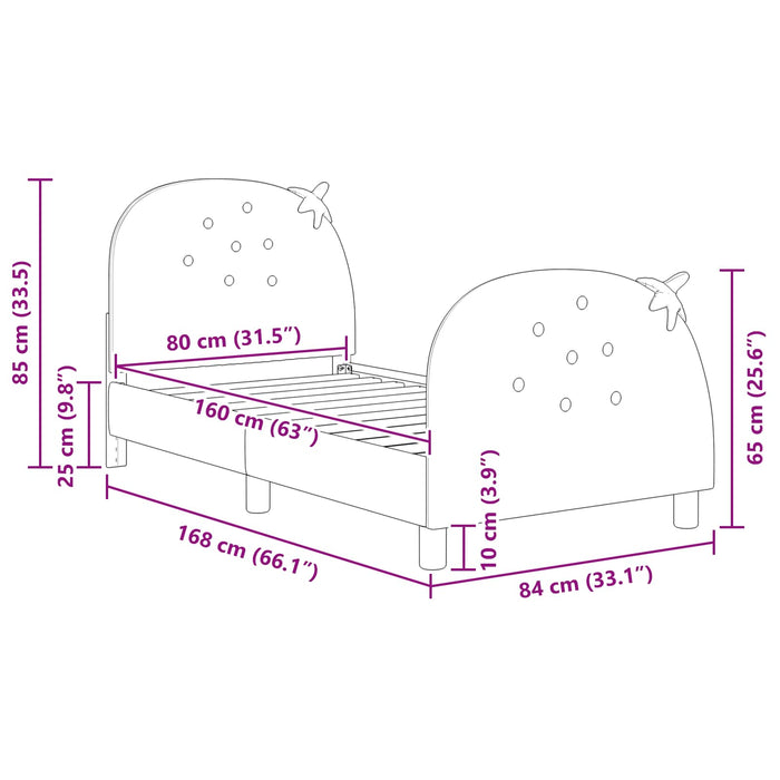 Struttura letto bambini con testata Rosa 80 x 160 cm Velluto 42011070