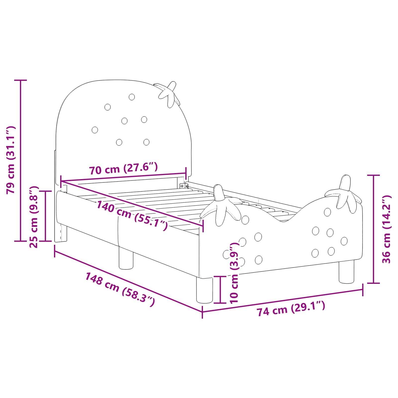Struttura letto per bambini con testata Rosa 70 x 140 cm 42011074