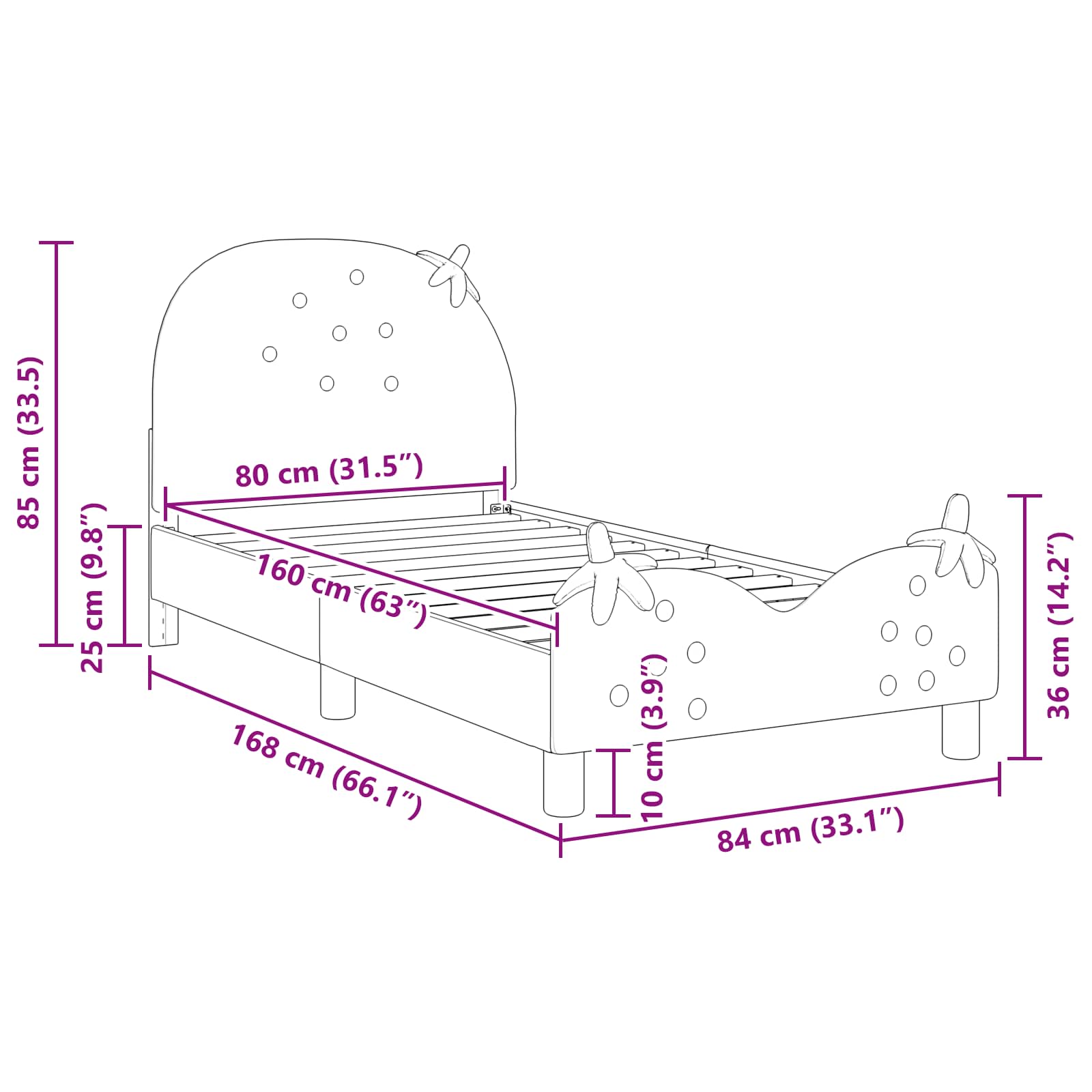 Struttura letto bambini con testata Rosa 80 x 160 cm Velluto 42011075