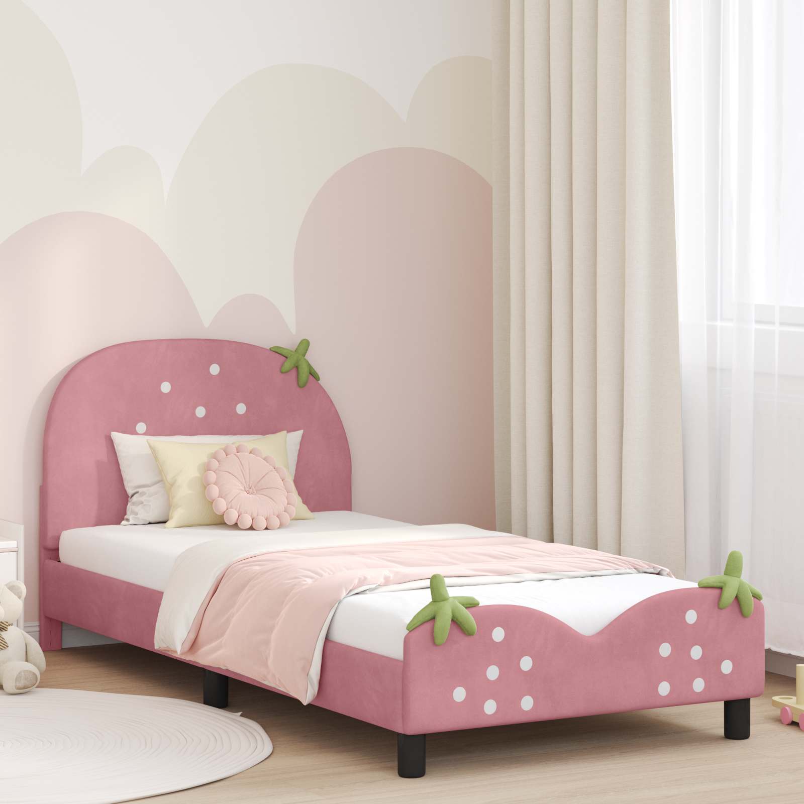 Struttura letto bambini con testata Rosa 80 x 200 cm Velluto