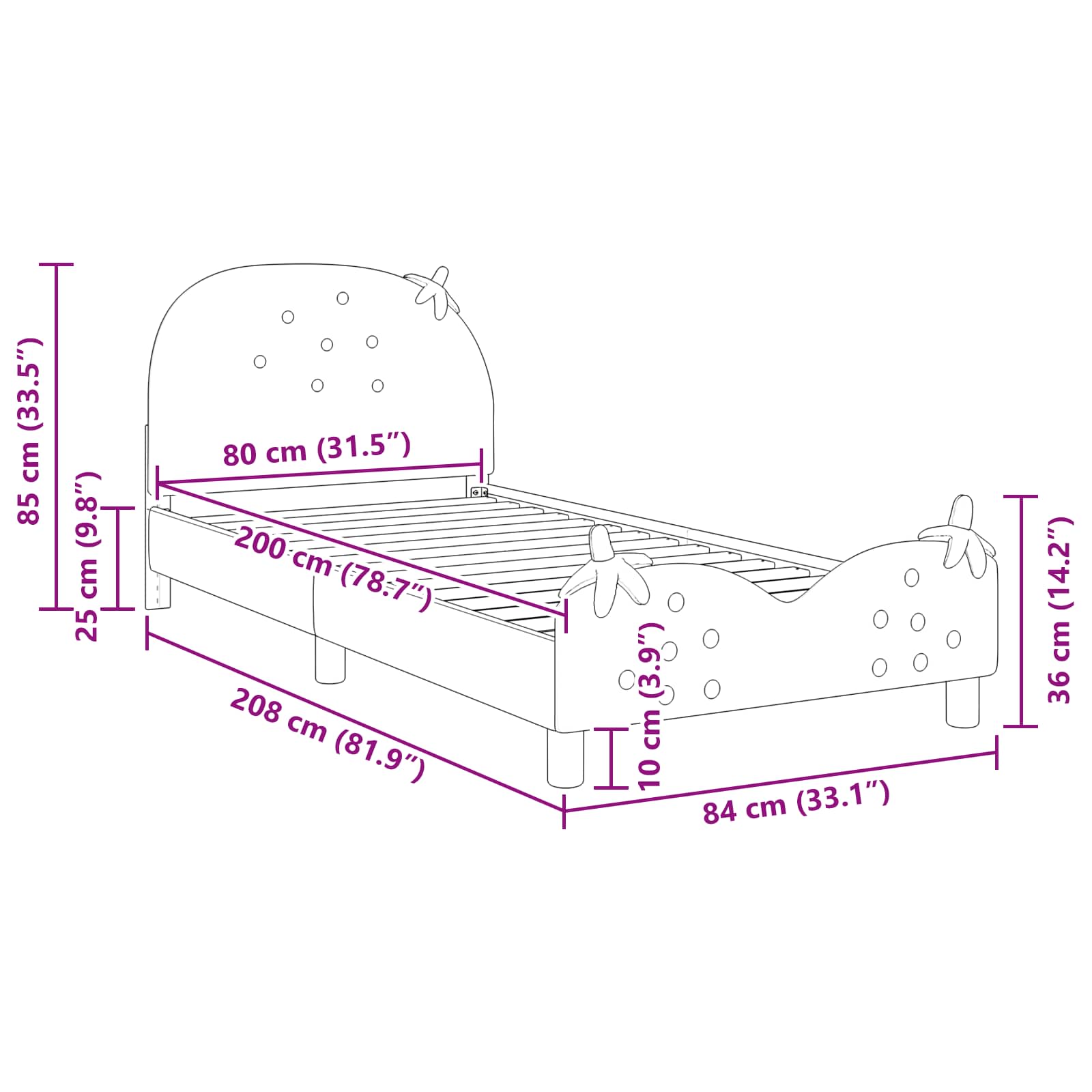 Struttura letto bambini con testata Rosa 80 x 200 cm Velluto 42011076