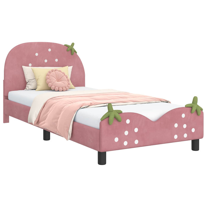 Struttura letto bambini con testata Rosa 90 x 190 cm Velluto 42011077