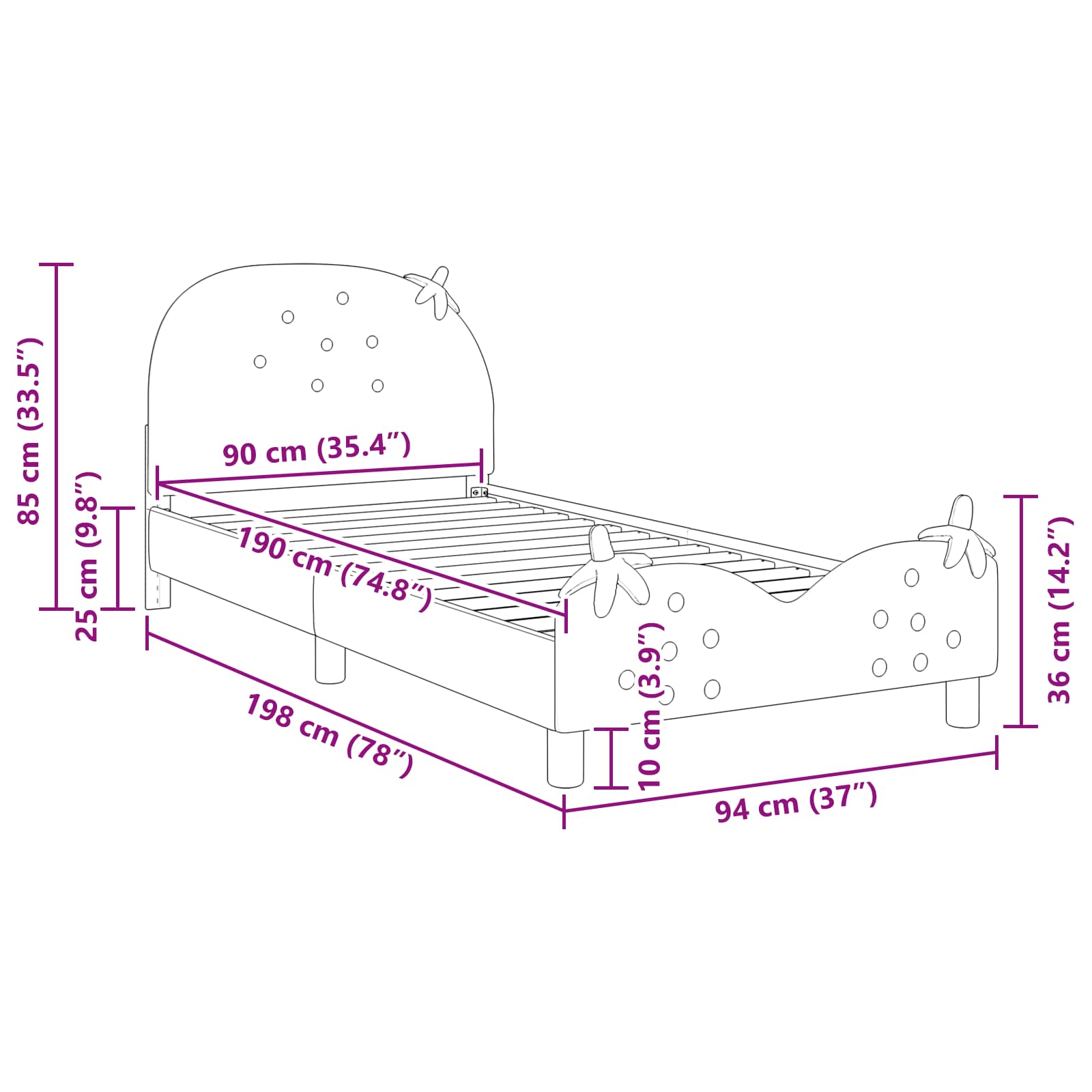 Struttura letto bambini con testata Rosa 90 x 190 cm Velluto 42011077