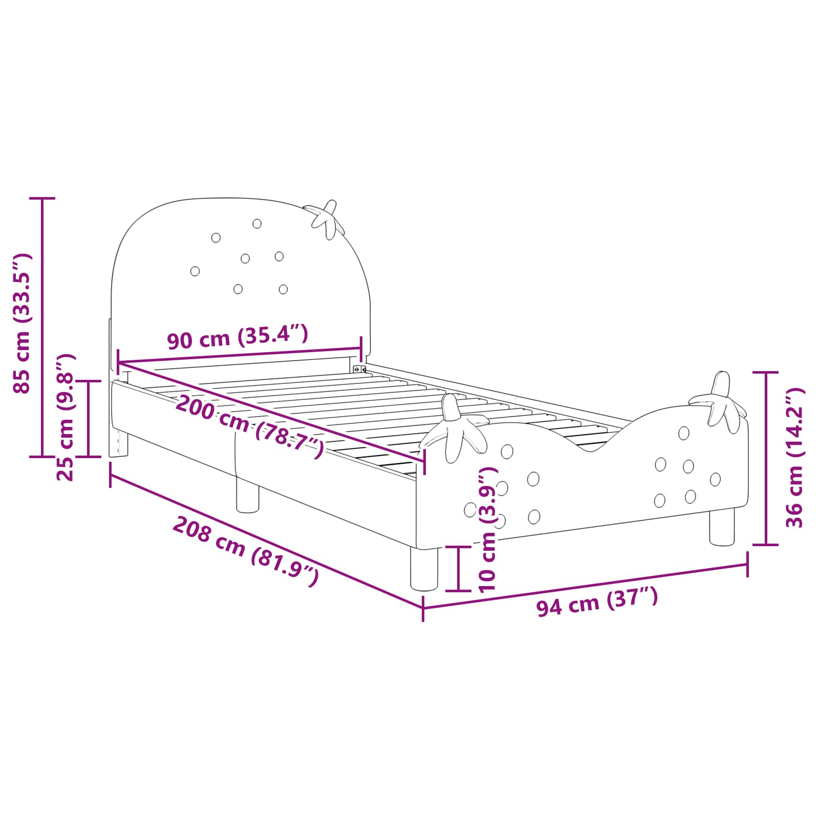 Struttura letto bambini con testata Rosa 90 x 200 cm Velluto 42011078