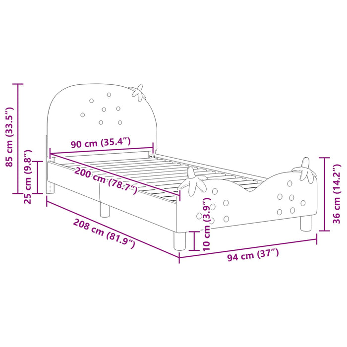 Struttura letto bambini con testata Rosa 90 x 200 cm Velluto 42011078