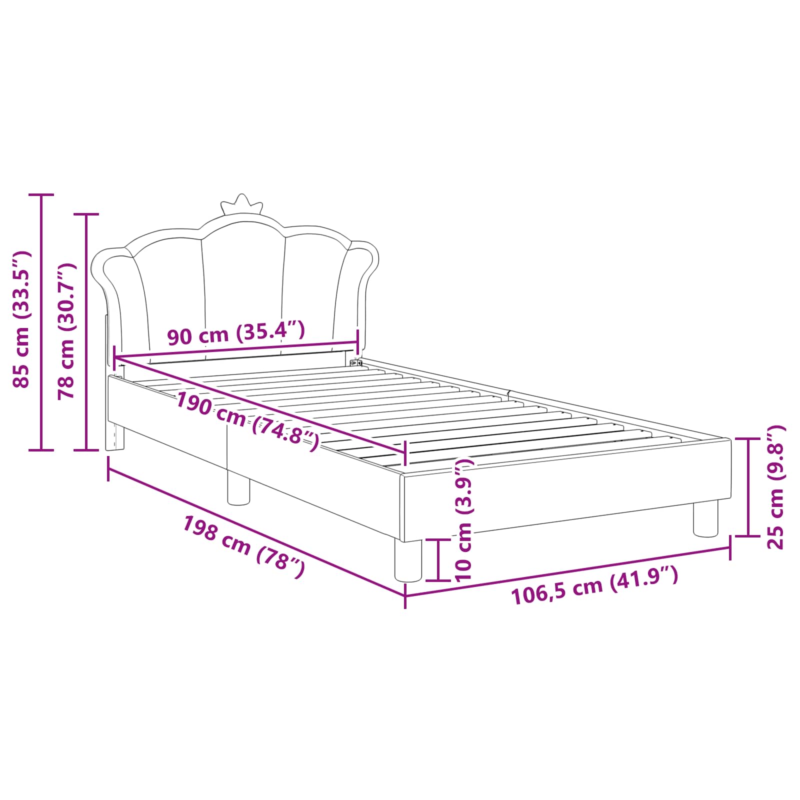 Struttura letto bambini con testata Rosa 90 x 190 cm PU 42011082
