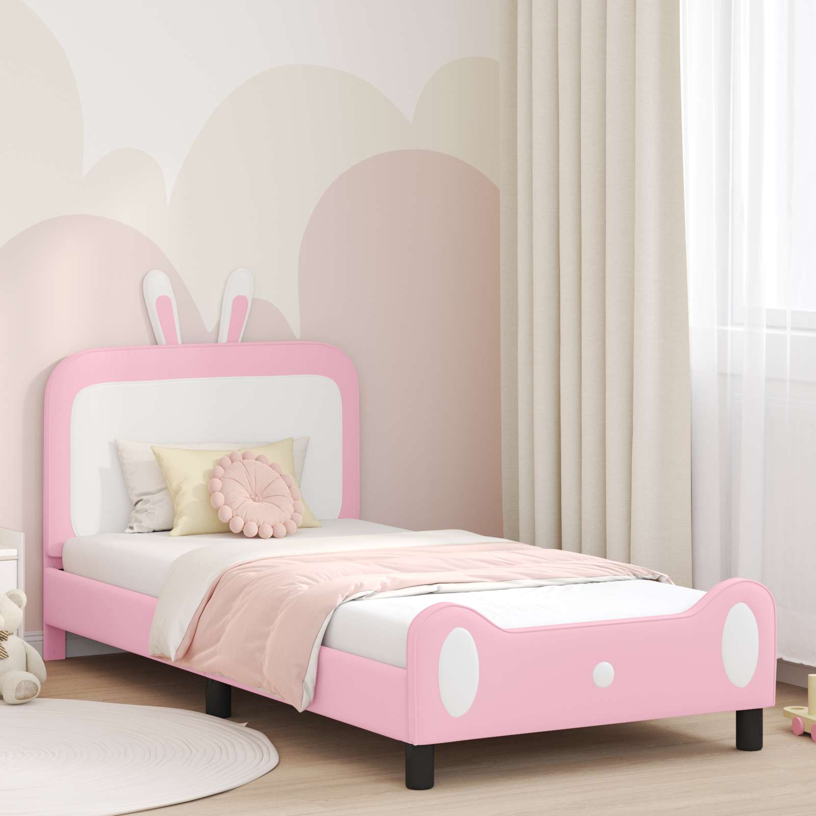 Struttura letto bambini con testata Rosa 90 x 190 cm PU