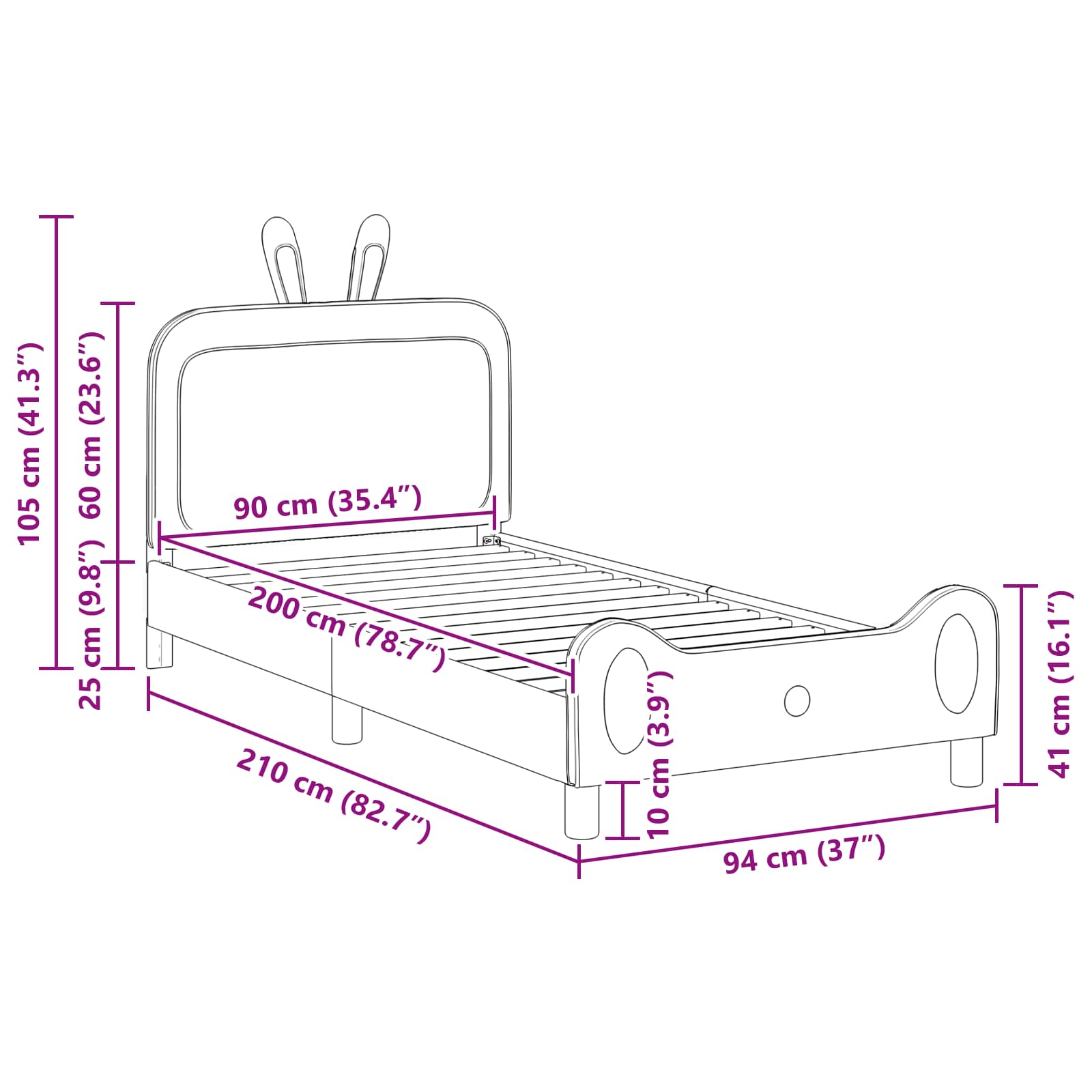 Struttura letto bambini con testata Rosa 90 x 200 cm PU 42011096