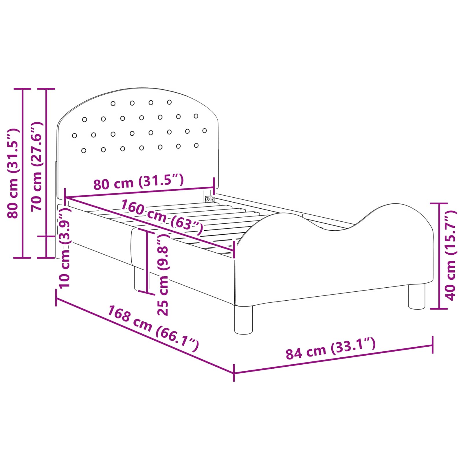 Struttura letto bambini con testata Nero 80 x 160 cm Velluto 42011108