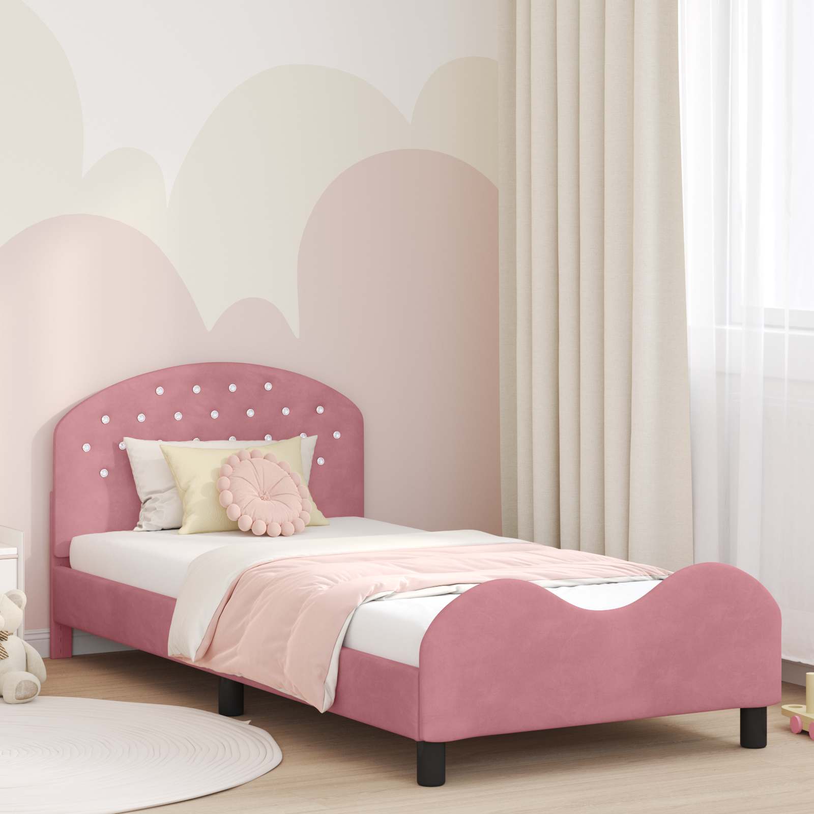 Struttura letto bambini con testata Rosa 80 x 200 cm Velluto 42011116