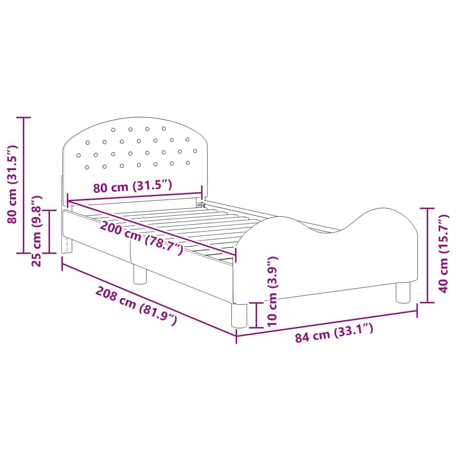 Struttura letto bambini con testata Verde Mare 80 x 200 cm 42011118