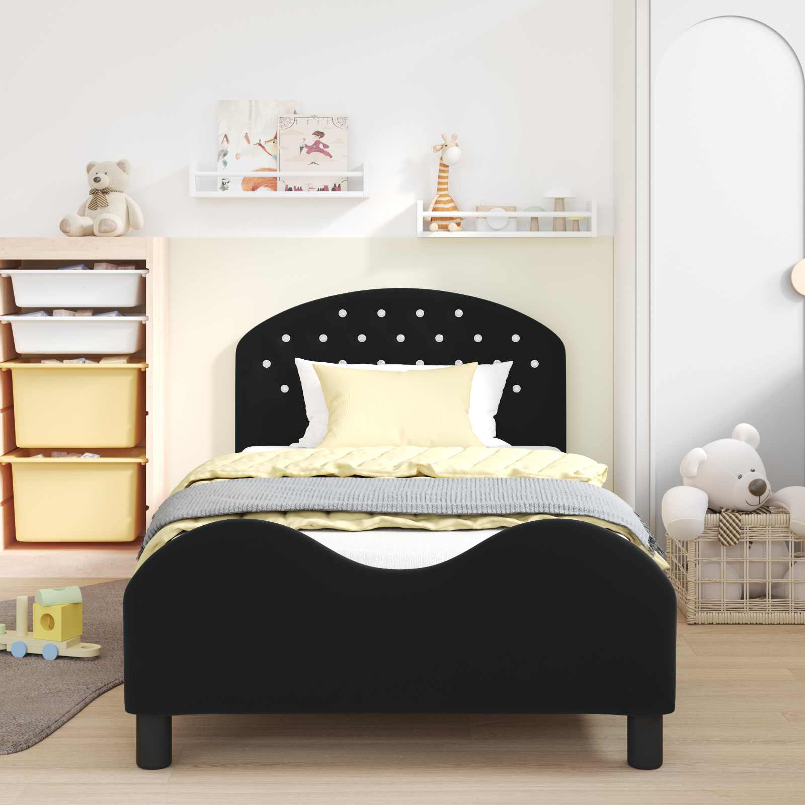 Struttura letto bambini con testata Nero 90 x 190 cm Velluto 42011122
