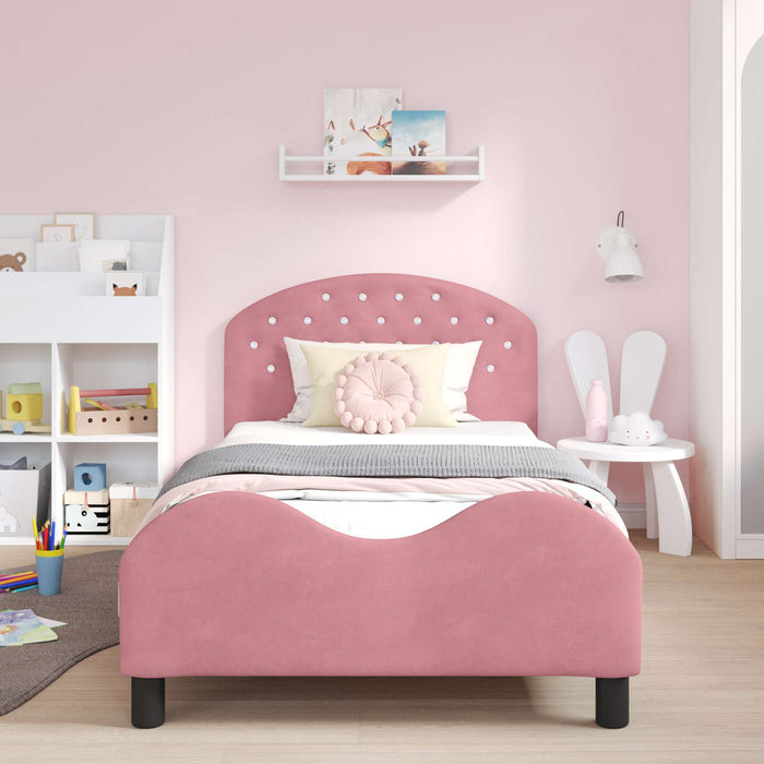 Struttura letto bambini con testata Rosa 90 x 190 cm Velluto 42011123