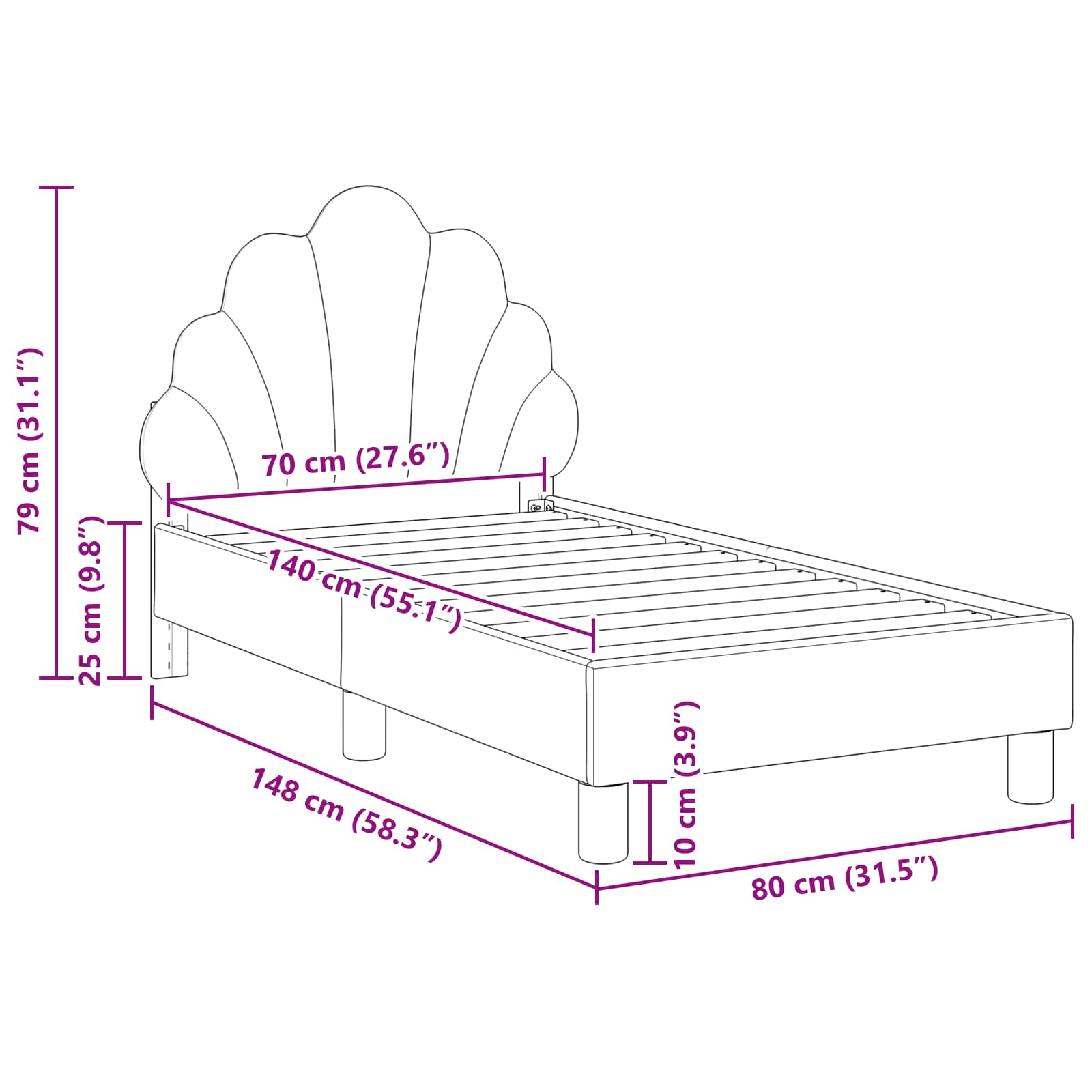 Struttura letto per bambini con testata Viola 70 x 140 cm 42011138