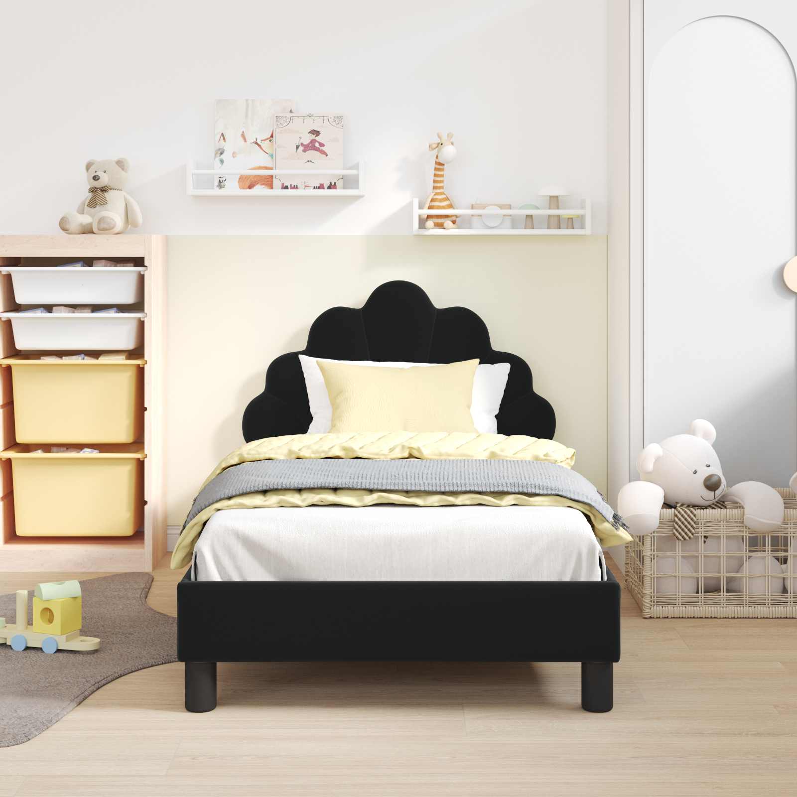 Struttura letto bambini con testata Nero 80 x 160 cm Velluto 42011143