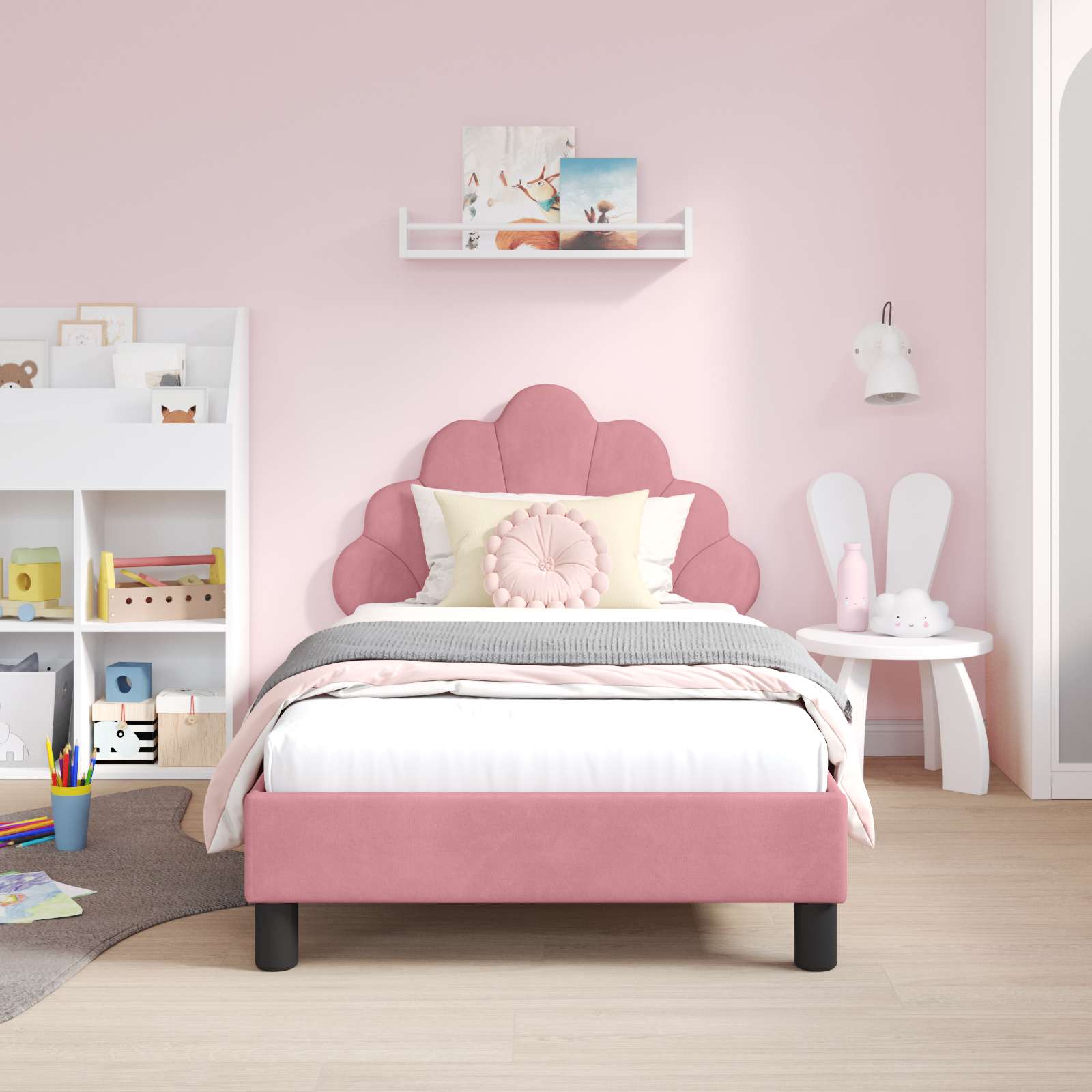 Struttura letto bambini con testata Rosa 80 x 160 cm Velluto 42011144