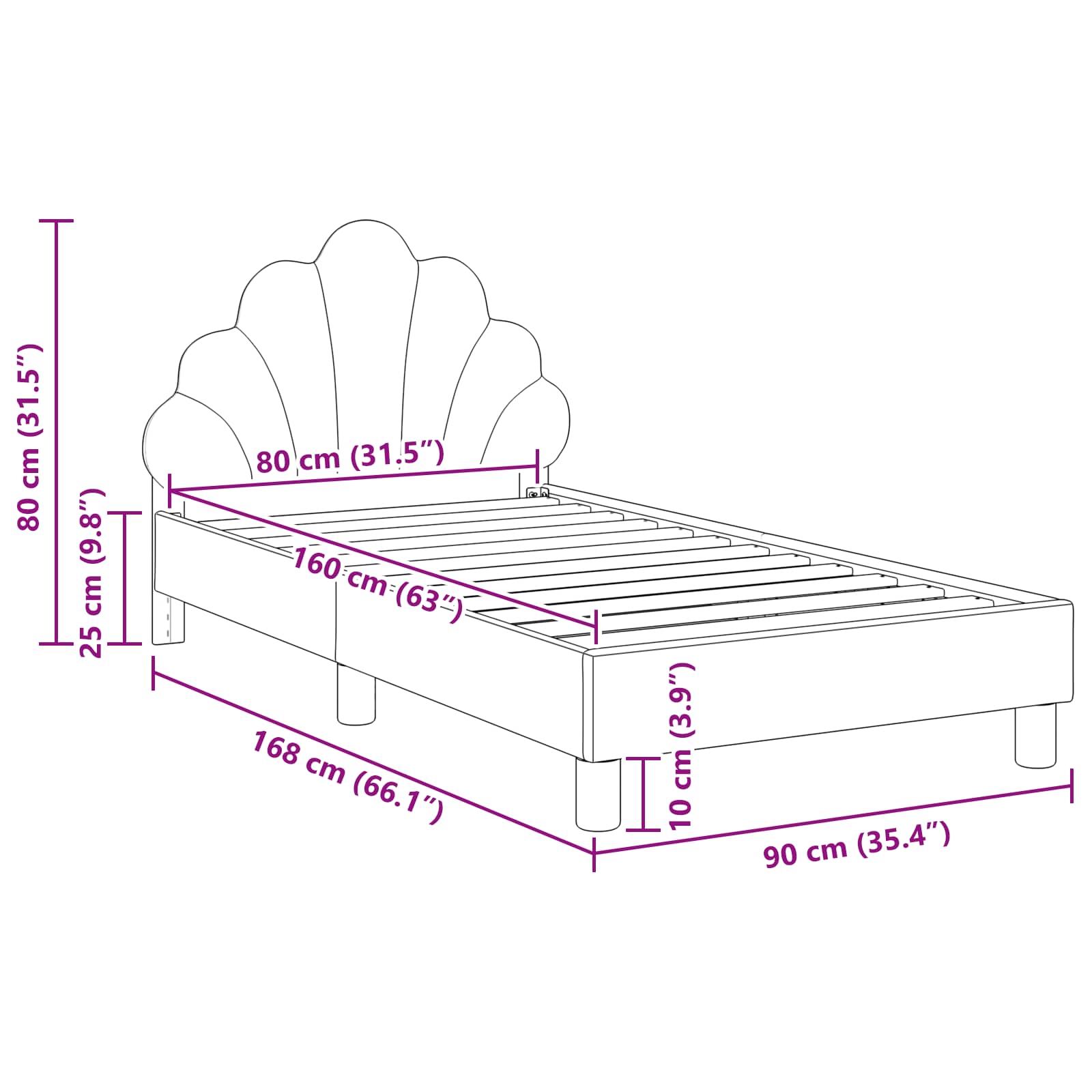 Struttura letto bambini con testata Rosa 80 x 160 cm Velluto 42011144