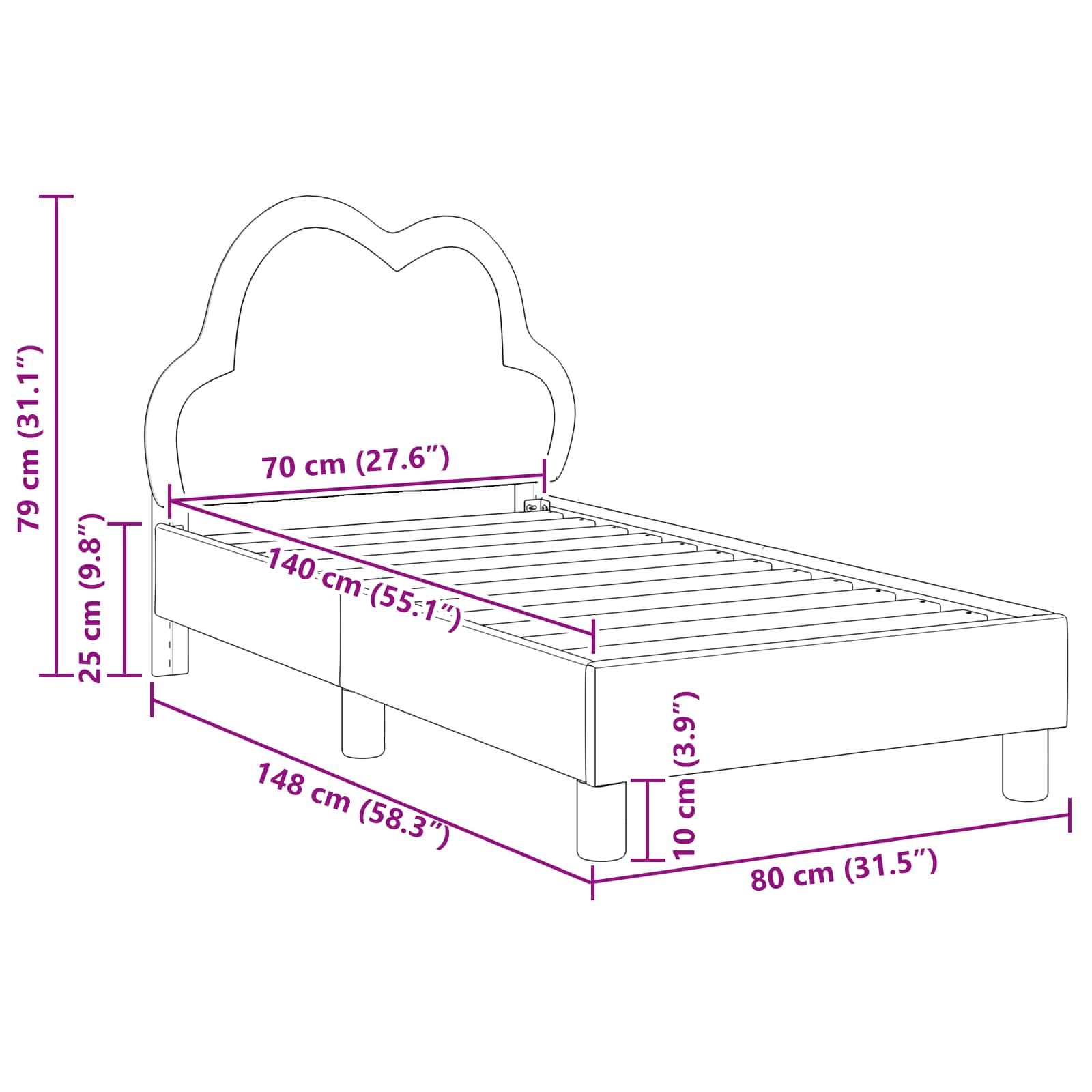Struttura letto per bambini con testata Nero 70 x 140 cm PU 42011172