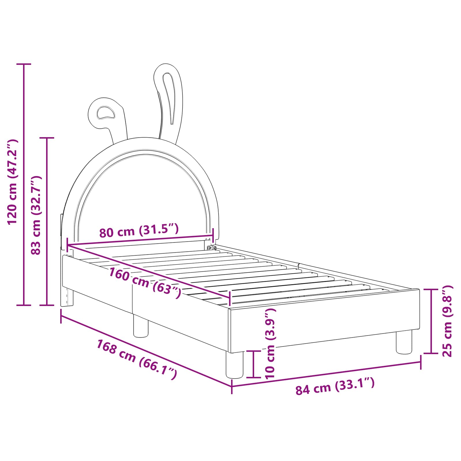 Struttura letto bambini con testata Rosa 80 x 160 cm PU 42011194