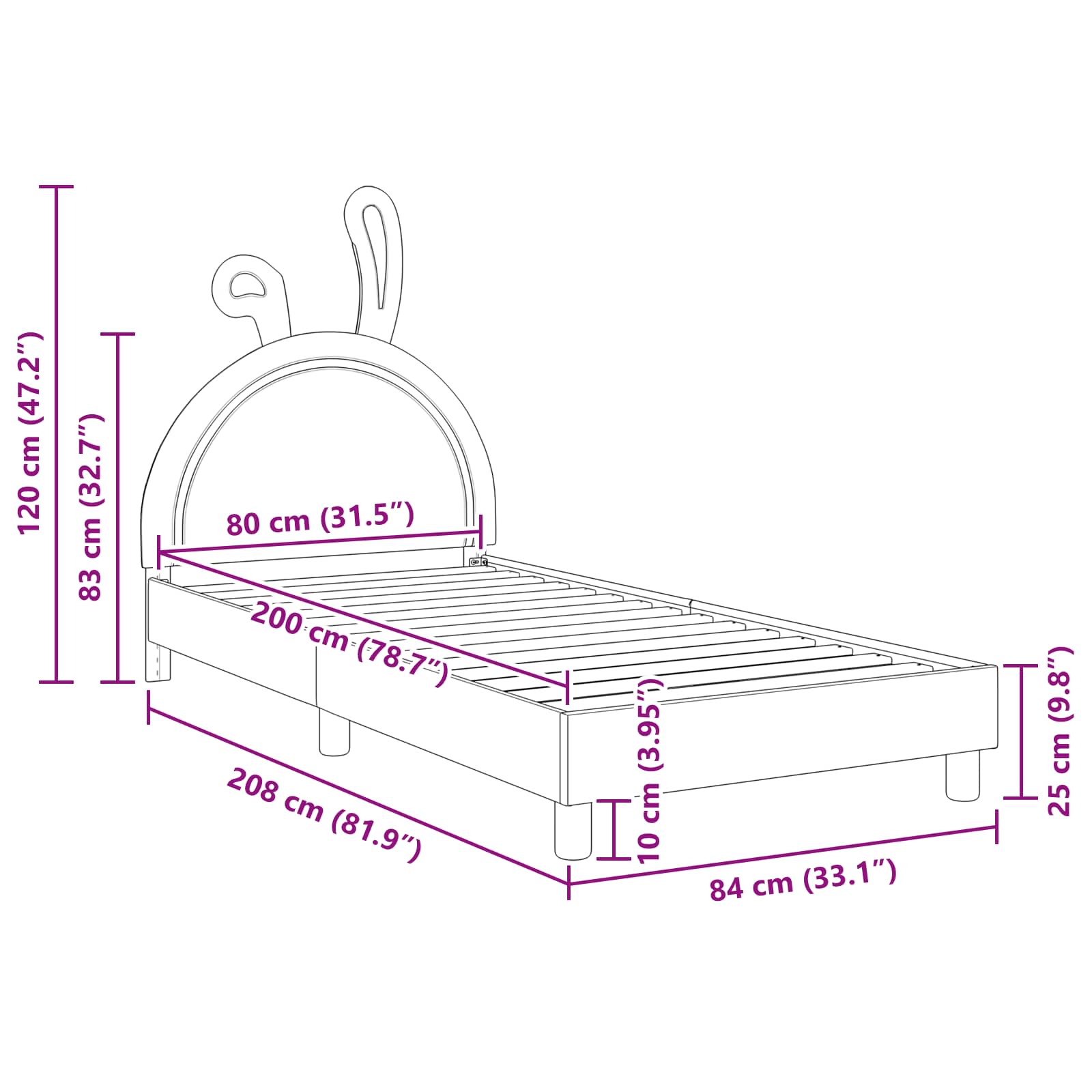 Struttura letto bambini con testata Bianco 80 x 200 cm PU 42011195
