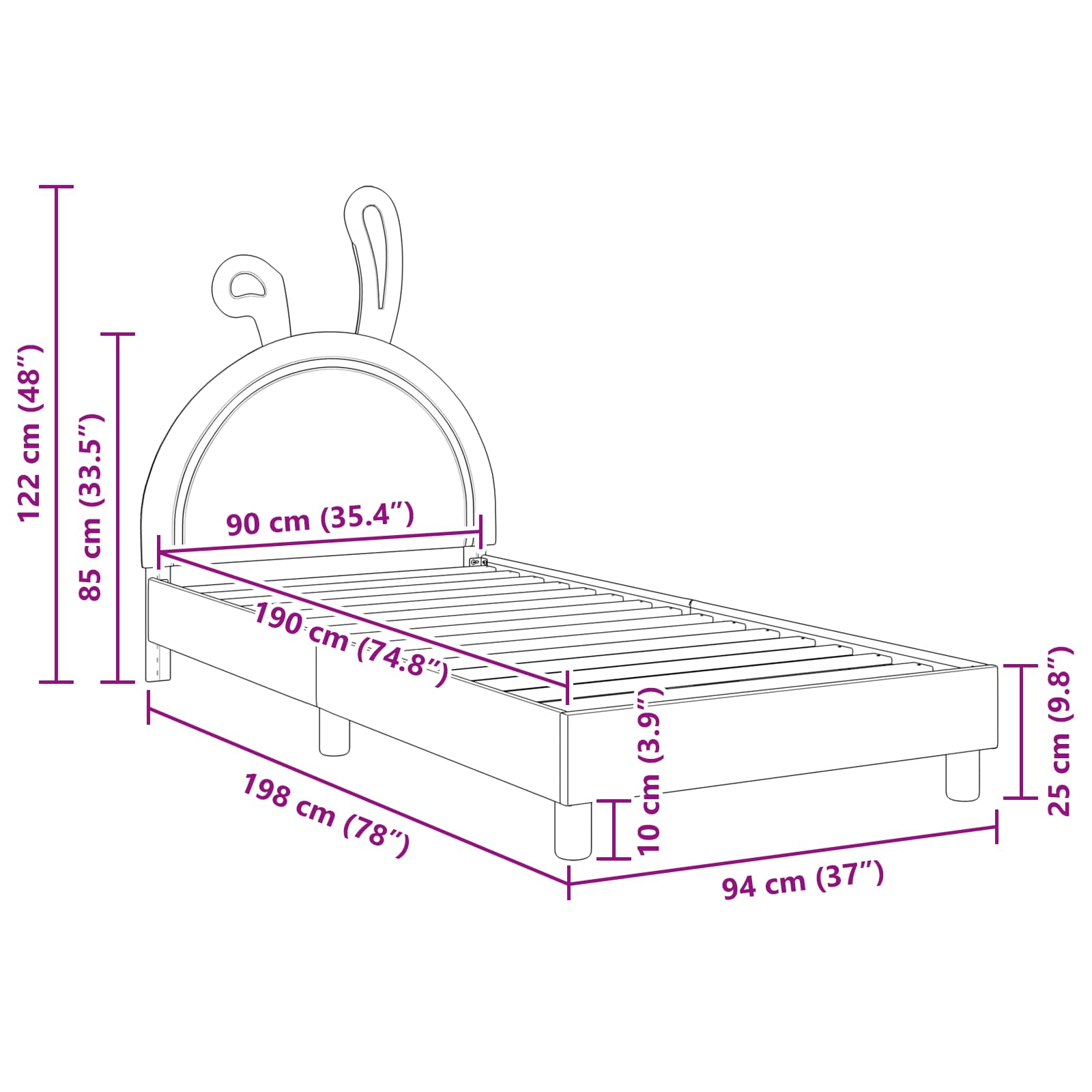 Struttura letto bambini con testata Bianco 90 x 190 cm PU 42011198
