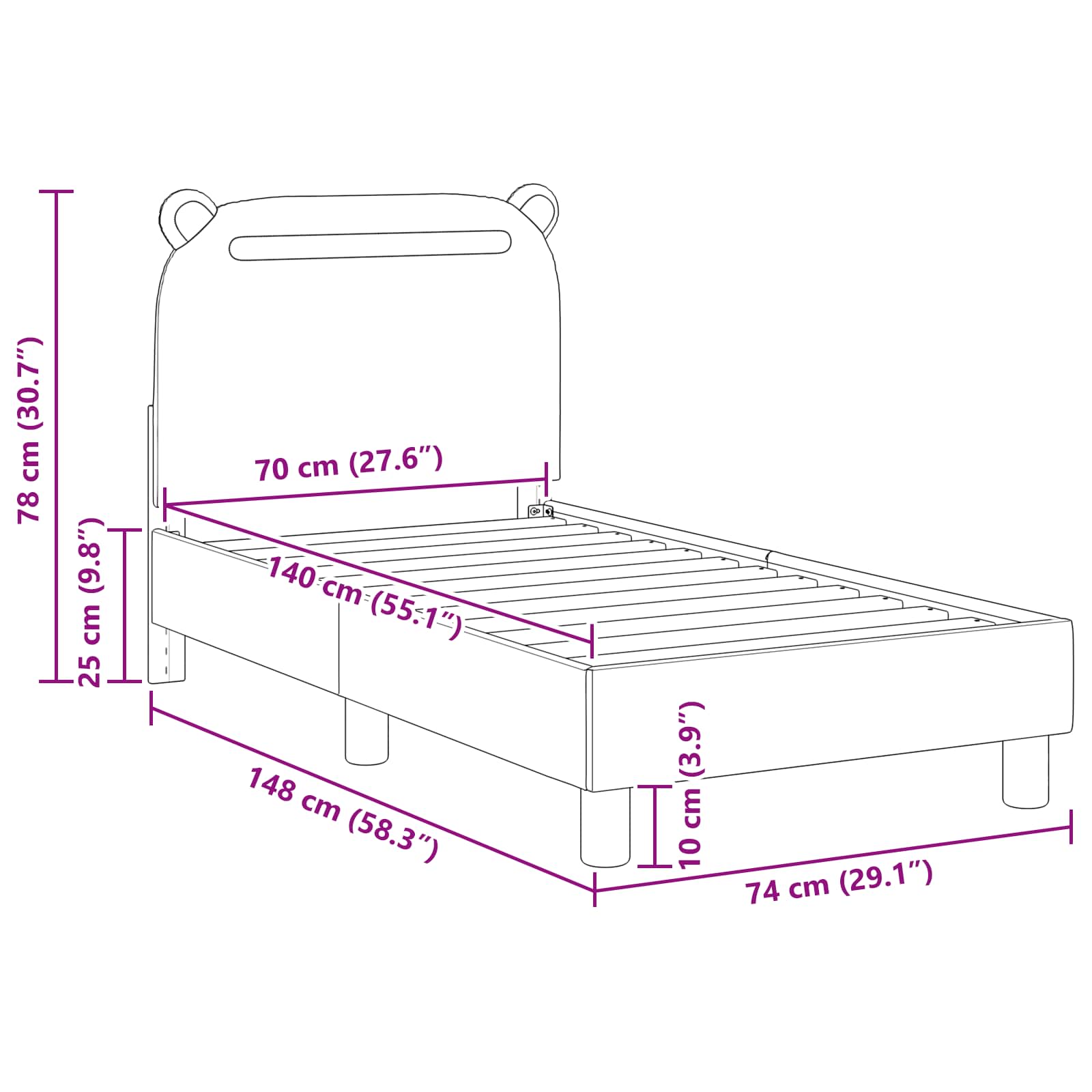 Struttura letto per bambini con testata Nero 70 x 140 cm 42011206