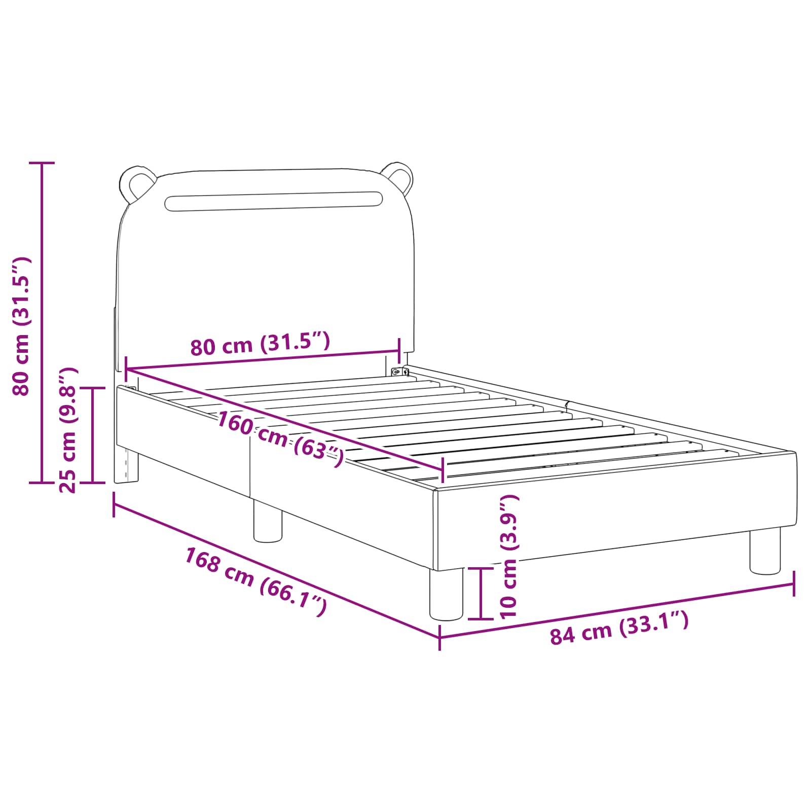 Struttura letto bambini con testata Nero 80 x 160 cm Tessuto 42011211