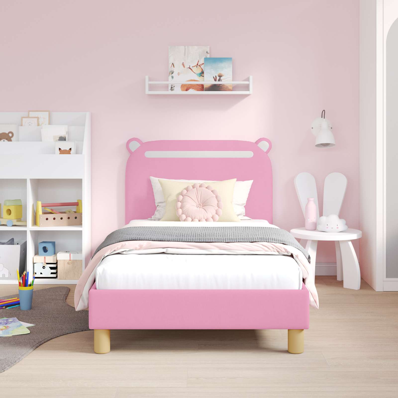 Struttura letto bambini con testata Rosa 80 x 160 cm Tessuto 42011212