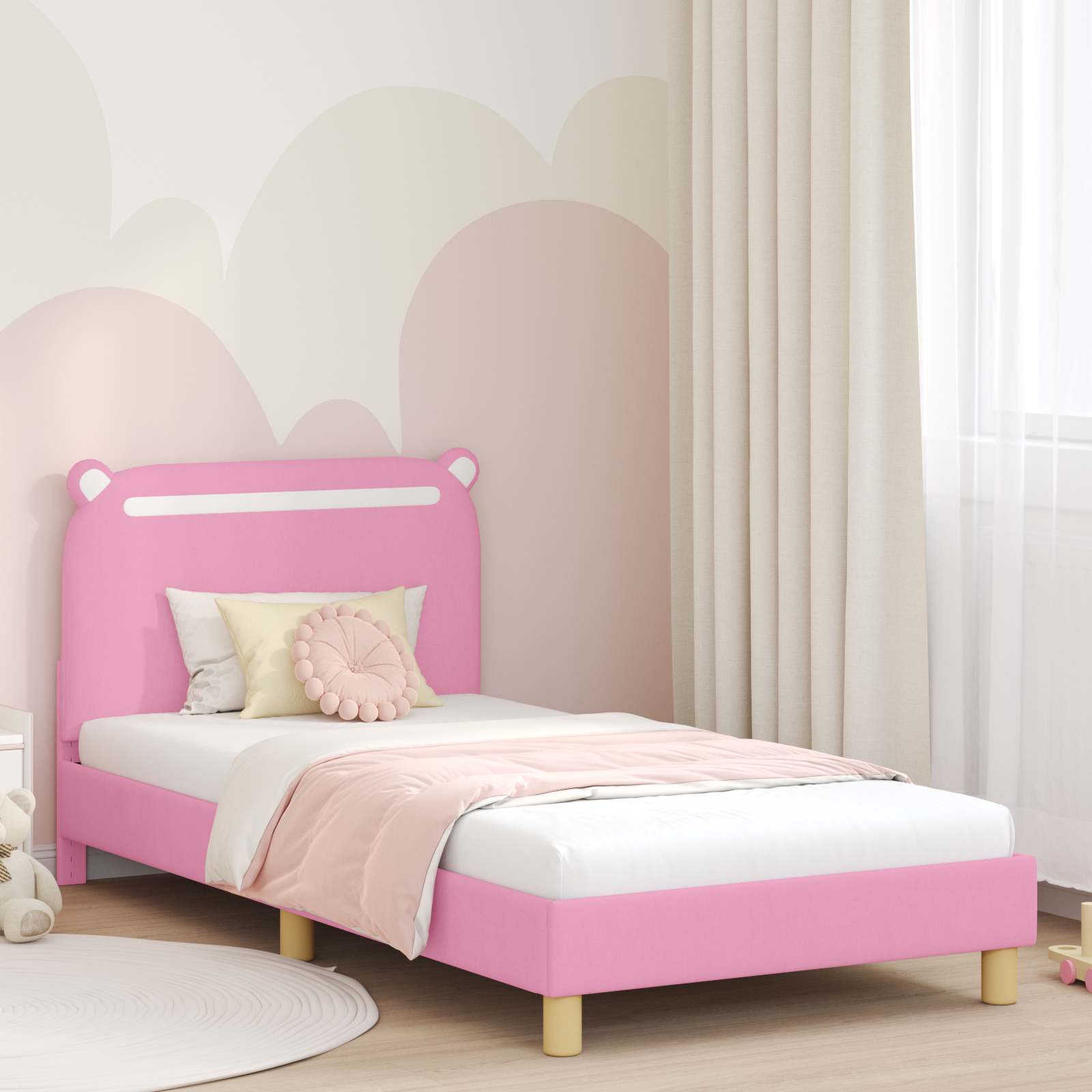 Struttura letto bambini con testata Rosa 80 x 200 cm Tessuto 42011217