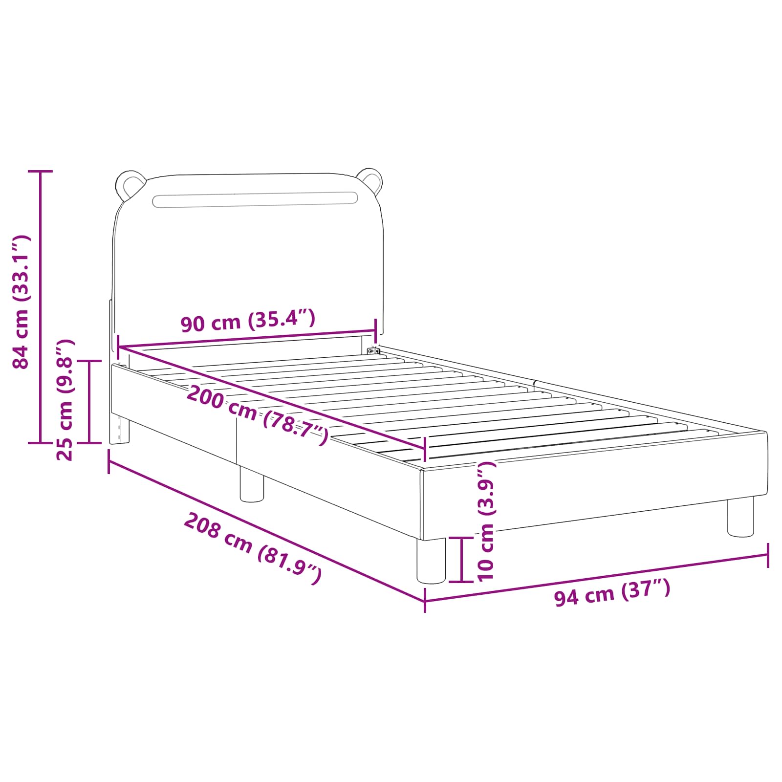 Struttura letto bambini con testata Grigio scuro 90 x 200 cm 42011225