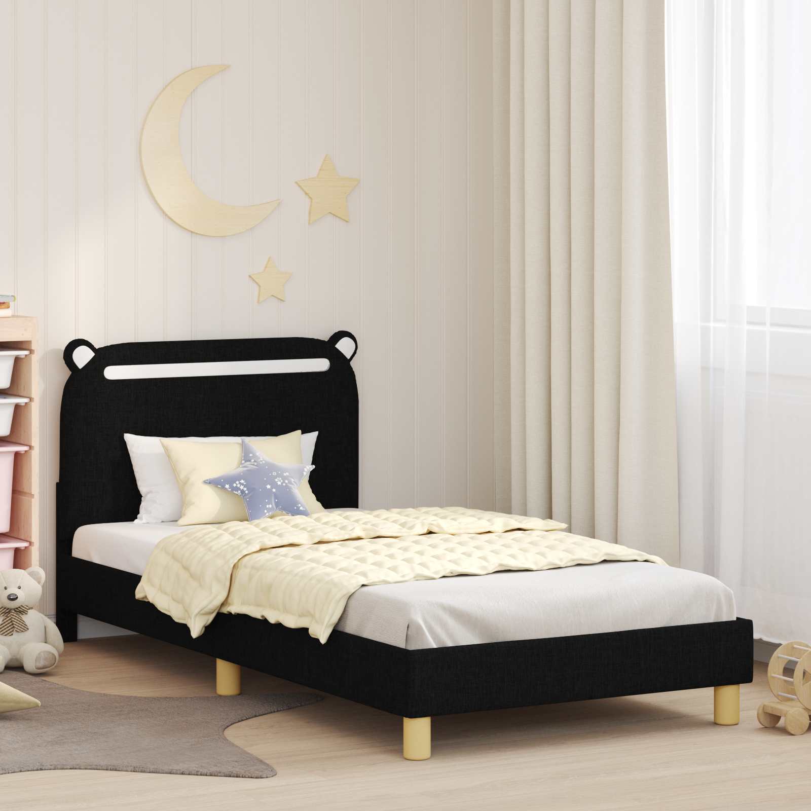 Struttura letto bambini con testata Nero 90 x 200 cm Tessuto 42011226
