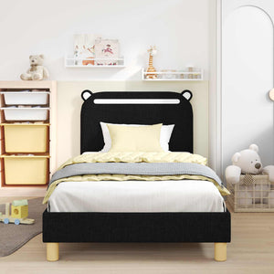 Struttura letto bambini con testata Nero 90 x 200 cm Tessuto 42011226