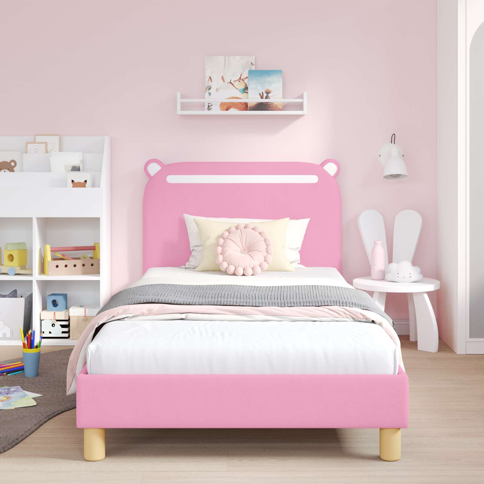 Struttura letto bambini con testata Rosa 90 x 200 cm Tessuto 42011227