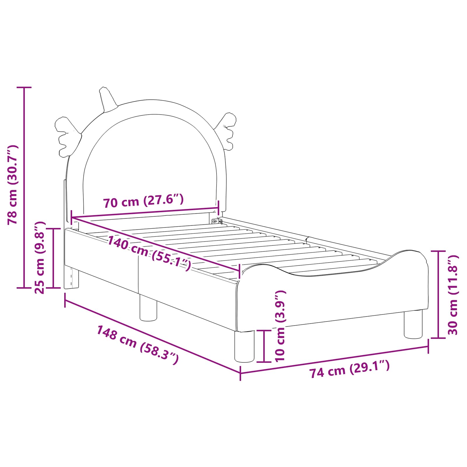 Struttura letto per bambini con testata Rosa 70 x 140 cm PU 42011229