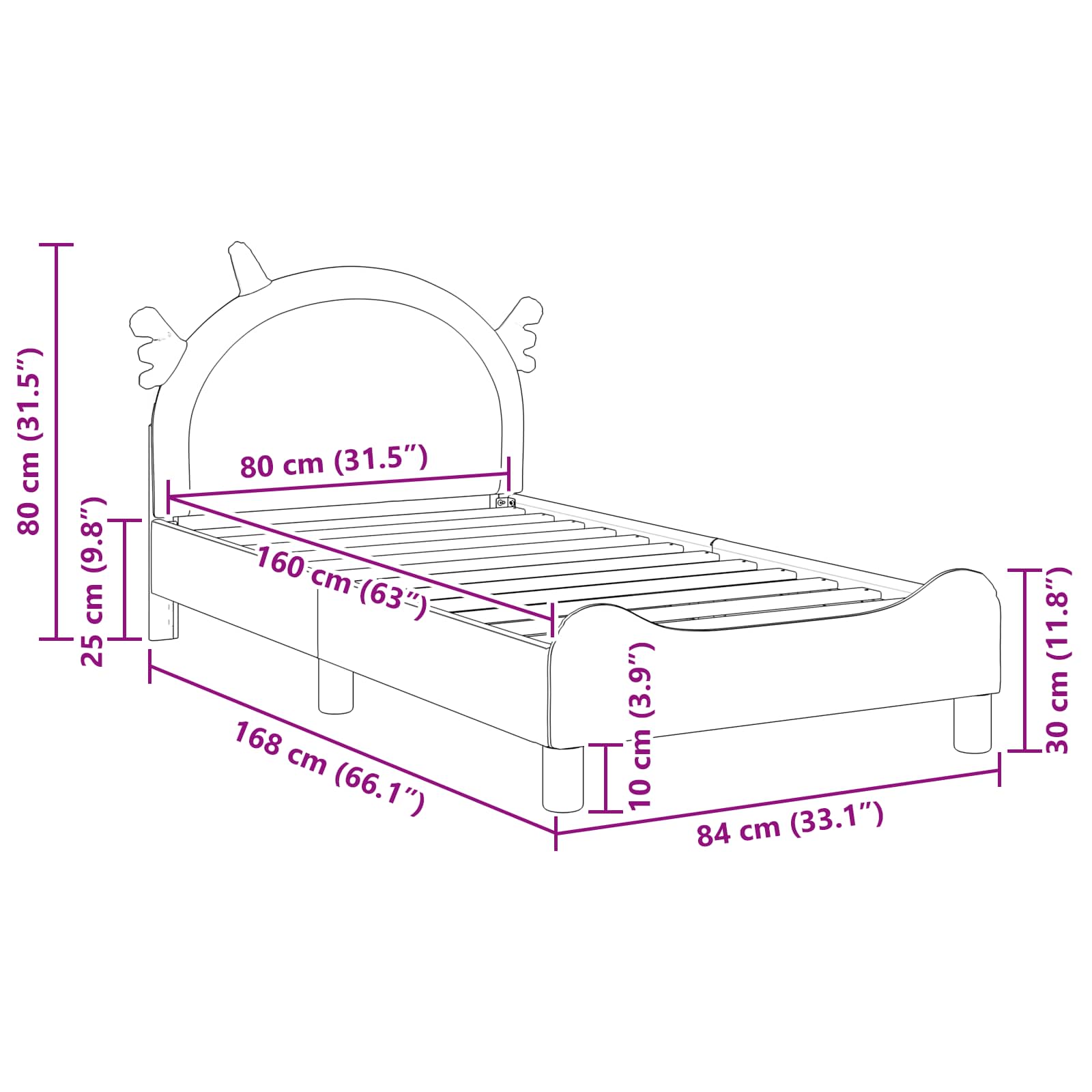 Struttura letto bambini con testata Rosa 80 x 160 cm PU 42011230