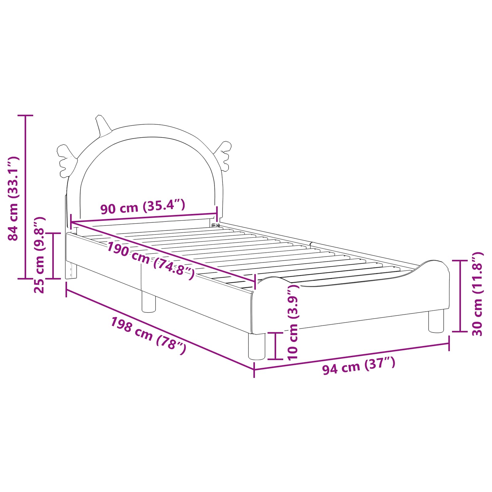 Struttura letto bambini con testata Rosa 90 x 190 cm PU 42011232