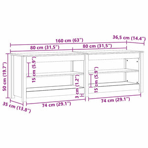 vidaXL Panca per scarpe Cera marrone 160 x 36.5 x 50 cm