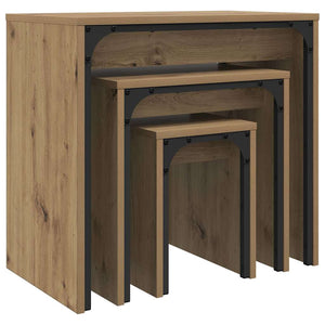 Tavolino da salotto 3 pz-Tavolino da soggiorno-Tavolo Rovere artigianale Legno multistrato 226388