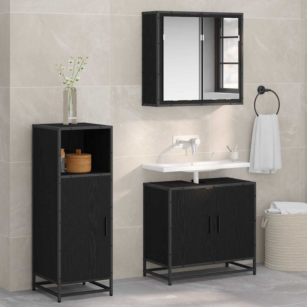 Mobile da Bagno con porta Rovere nero 35 x 37.5 x 100 cm 883593