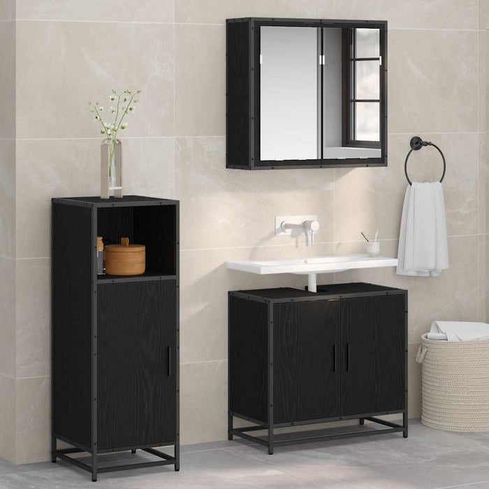 Mobile da Bagno con porta Rovere nero 35 x 37.5 x 100 cm 883593