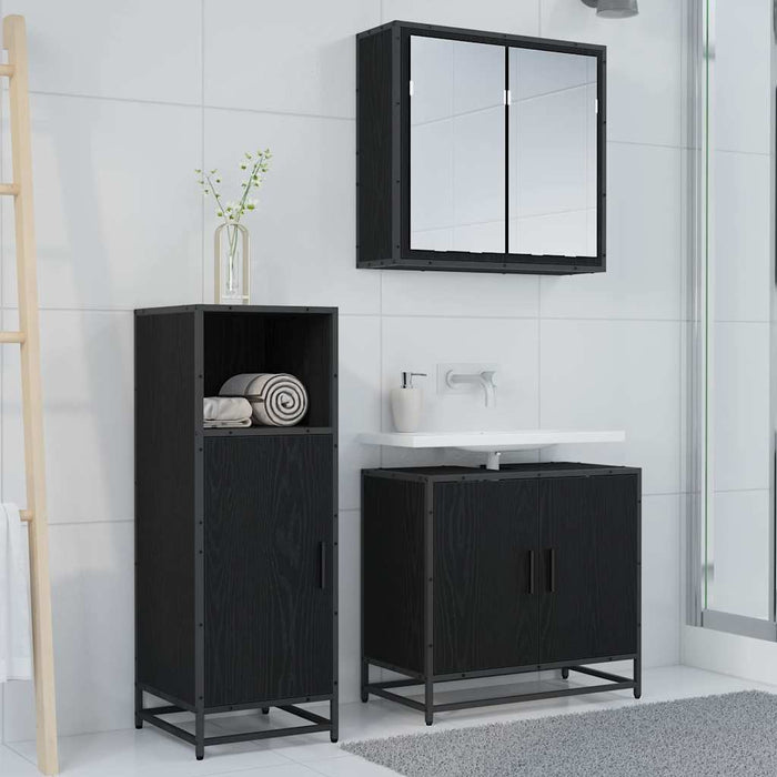 Mobile da Bagno con porta Rovere nero 35 x 37.5 x 100 cm 883593