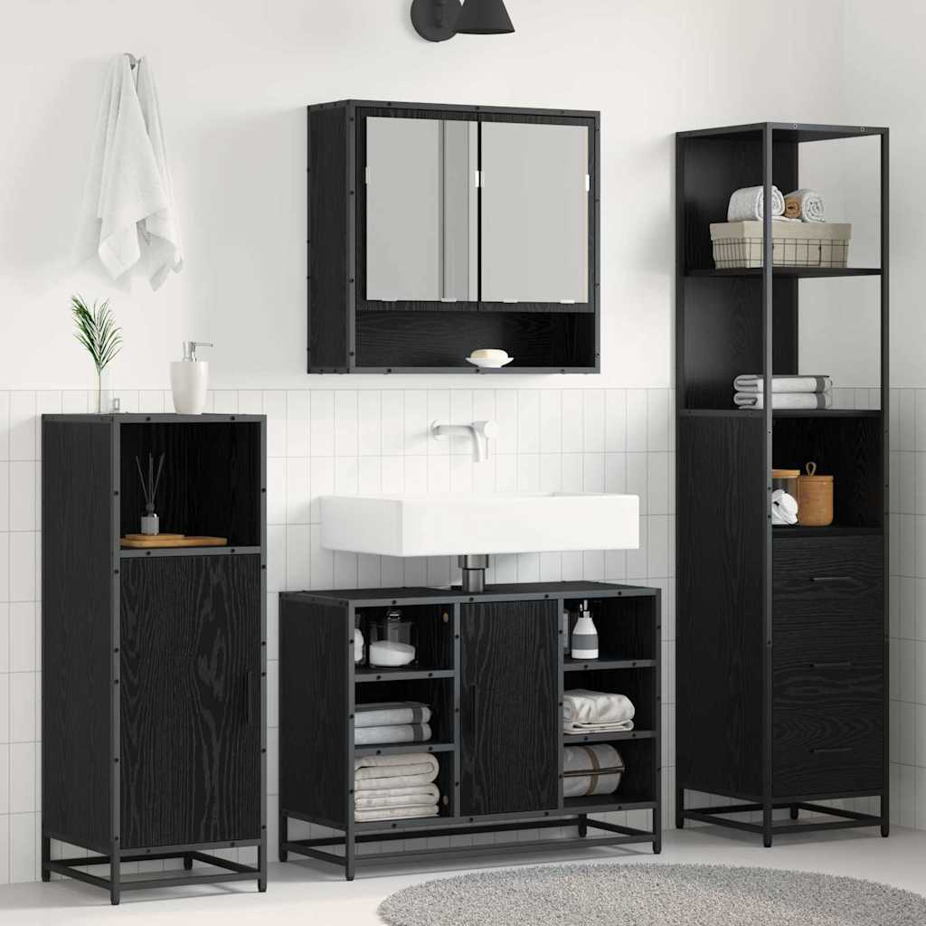 Mobile da Bagno con cassetto Rovere nero 35 x 37.5 x 166 cm 883600
