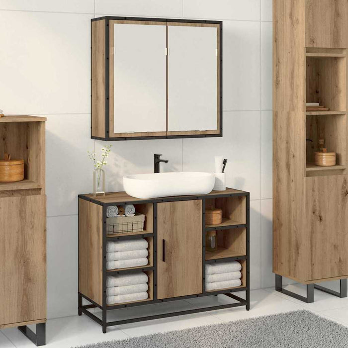 Mobiletto per specchio da bagno con porta rovere artigianale 883609