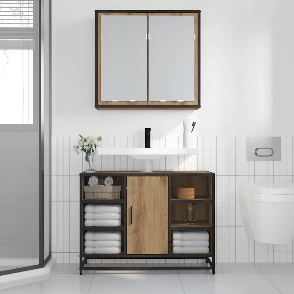 Mobiletto per specchio da bagno con porta rovere artigianale 883609